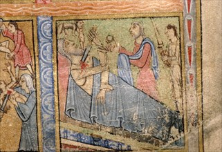 Detail from a Psalter, Suicide of Herod,  probably illuminated at Canterbury c1140.  Artist: Unknown.