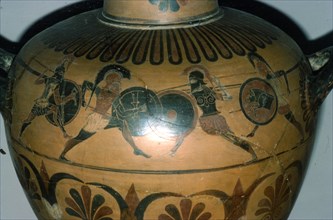 Hoplites Fighting, detail of a Greek pot, (Hydria), c530-510 BC Artist: Unknown.