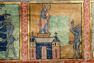 Detail from a Psalter, Temptation of Christ (second) probably illuminated at Canterbury, c1140 Artist: Unknown.