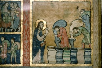 Detail from a Psalter, Christ turns water to wine, c1140. Artist: Unknown.
