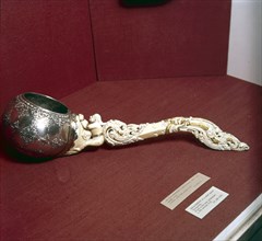 Water-Drinking Ladle, bowl in silver with ivory handle, Ceylon, 17th-18th century. Artist: Unknown.