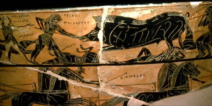 Detail from the Francois Vase, Peleus and Atalanta with Calydonian Boar Hunt, c6th century BC Artists: Ergotimos, Kleitias.