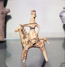 Minoan Clay Figurine Horse and Rider (Goddess), Terracotta, Arkhanes, Crete, c1400BC-c1100 BC Artist: Unknown.