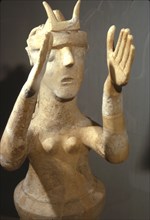 Terracotta Goddess from shrine at Karphi, Lassithi, Crete, c12th century BC Artist: Unknown.