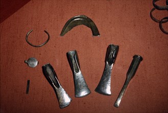 Bronze Artefacts Chisel, Axes, Sickle from Bavaria, South Germany, Bronze Age, 12th-8th century BC. Artist: Unknown.