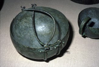 Celtic bronze kettle with double handles, Unternack, Bavaria, Halstatt period, 750-600 BC. Artist: Unknown.