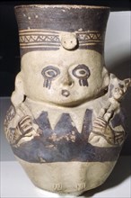 Man Carrying a Llama, Painted pottery vase, Chancay, Peru, 1000-1470. Artist: Unknown.