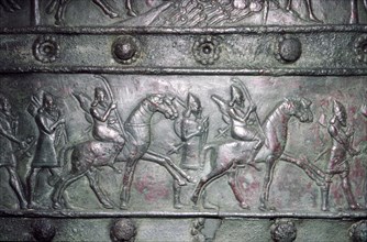 Detail from the Balawat Gates, made for Shalmeneser III, Neo-Assyrian, c858 BC-824 BC Artist: Unknown.
