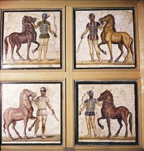 Roman Mosaic, Charioteers wearing Racing Colours of their sponsors, 1st-3rd century.  Artist: Unknown.