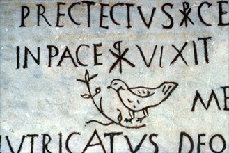 Detail of early Christian funerary inscription from the Catacombs of Rome, c3rd century Artist: Unknown.