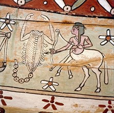 Egyptian coffin detail of Zodiac Signs Scorpio and Sagittarius, 2nd century. Artist: Unknown.