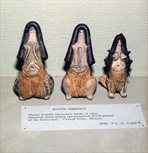 Three Clay Female Fertility figures from Caraja Tribe, Brazil showing Steatopygia Artist: Unknown.