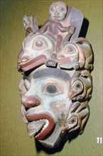 Alasa, Face Mask with fish from coming out of mouth, North American Indian.  Artist: Unknown.