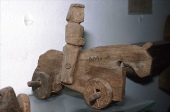 Coptic Wooden Wheeled toy, Horse & rider, c640-1500. Artist: Unknown.
