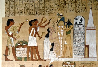 Ceremony of Opening the Mouth of the Mummy before the Tomb, c1300BC Artist: Unknown.