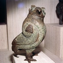 Chinese Bronze Wine-Vessel or Tsun, in form of Short-Eared Owl, 11th century BC-10th century BC. Artist: Unknown.