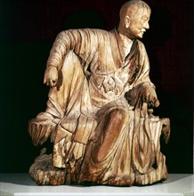 A Lohan (Disciple of Buddha), Chinese woodcarving, 14th century. Artist: Unknown.
