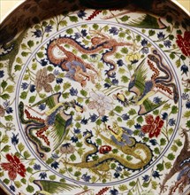 Porcelain Dish with Dragons and Phoenixes, c18th century. Artist: Unknown.