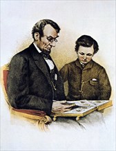 Abraham Lincoln and his son Tad, 9 February 1864. Artist: Unknown