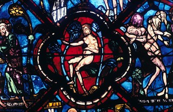 Adam in Eden, stained glass, Chartres Cathedral, France, 1205-1215. Artist: Unknown
