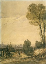 'Paris seen from the Pere Lachaise cemetery', c1825. Artist: Richard Parkes Bonington