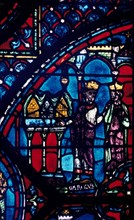Constantine presents relics to Charlemagne, stained glass, Chartres Cathedral, France, c1225. Artist: Unknown