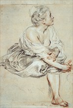 'Woman sitting and turned towards the right', c1716. Artist: Jean-Antoine Watteau
