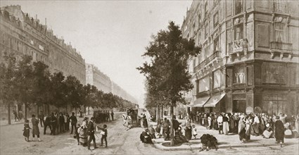 Queue outside a grocer's shop, Siege of Paris, Franco-Prussian war, 1870-1871. Artist: Unknown