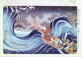 'Nichiren Calming the Storm', 19th century. Artist: Utagawa Kuniyoshi