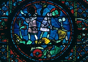 Roland breaks his sword and sounds his horn, stained glass, Chartres Cathedral, France, 1194-1260. Artist: Unknown