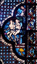 God confronts Adam and Eve, stained glass, Chartres Cathedral, France, 1205-1215. Artist: Unknown