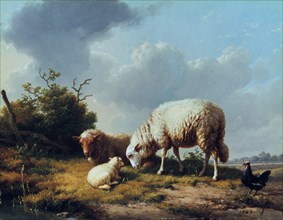 'Sheep and Poultry in a Landscape', 19th century.  Artist: Eugène Verboeckhoven