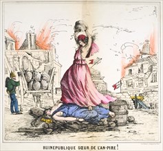 'Ruinepublique Soeur de l'An-pire!', 1871.  Artist: Anon