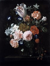 'A Tulip, Carnations, and Morning Glory in a Glass Vase', 17th century.  Artist: Nicolaes van Veerendael