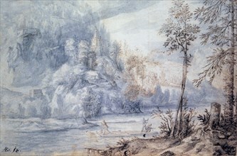 'Edge of River with Raft', 17th century. Artist: Paulus van Vianen II
