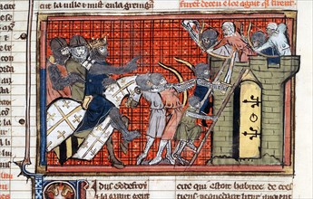 Siege of a town led by Godefroy de Bouillon, c1099, (14th century). Artist: Unknown