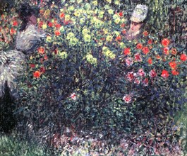 'Girls in a solid mass of dahlias', 1875. Artist: Claude Monet