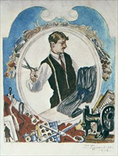 'The Tailor', 1918.  Artist: Boris Mikhajlovich Kustodiev