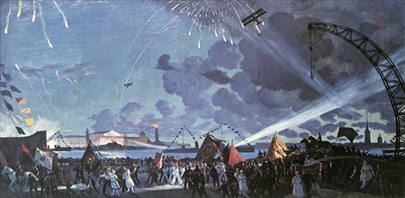 'Night celebration on the Neva', 1923.  Artist: Boris Mikhajlovich Kustodiev