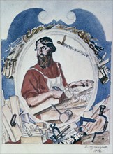 'The Carpenter', 1918.  Artist: Boris Mikhajlovich Kustodiev