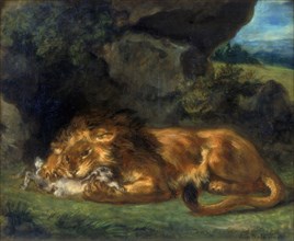 'Lion Devouring a Rabbit', 19th century. Artist: Eugène Delacroix