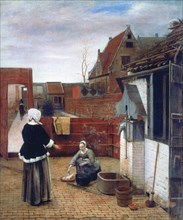 'A Woman and a Maid in a Courtyard', c1660-1661. Artist: Pieter de Hooch