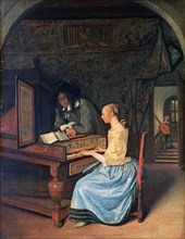 'A Young Woman playing a Harpsichord', c1659. Artist: Jan Steen