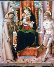 'The Virgin and Child with Saints Francis and Sebastian', 1491. Artist: Carlo Crivelli
