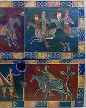 Knights on horseback and king with a falcon, 12th century. Artist: Unknown