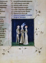 A knight and a lady exchanging rings, c1350. Artist: Unknown