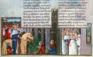 St Louis returns to Paris, and St Louis among the priests, mid-13th century, (15th century). Artist: Unknown