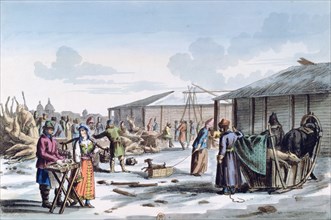 'Meat Market during Winter', Russia, 1821. Artist: AC Houbigaot