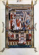 St Denis in chains before Sisinnius, 1317. Artist: Unknown