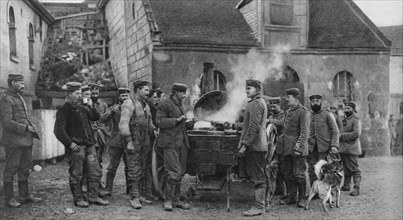 A German army field kitchen in a French village, World War I, 1915. Artist: Unknown
